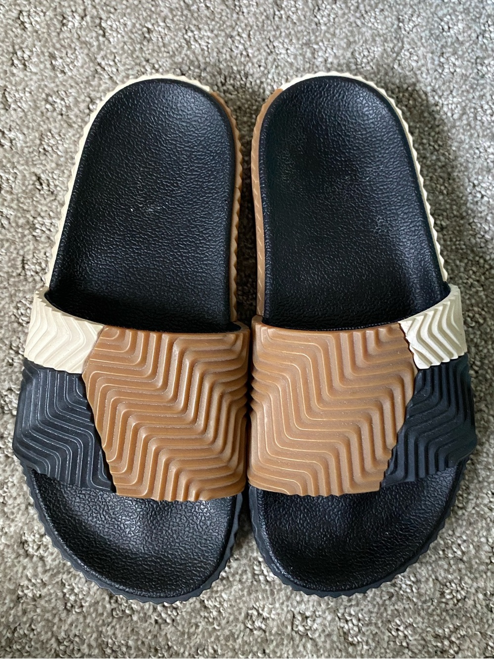Alexander Wang x adidas Originals Black, Tan & Cream Slide Sandals - never worn